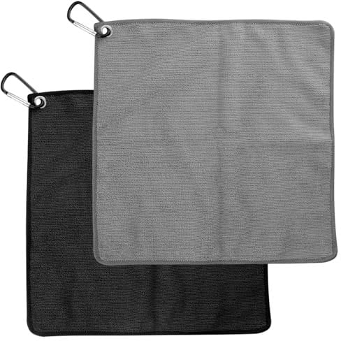 Thyonta 2PCS Locking Hook Golf Absorbent Towel Microfibre Polyester Brocade Sports Cleaning Towel Suitable for Wiping Sweat and Water