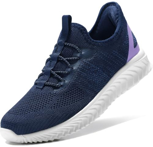 STQ Scarpe Ginnastica Donna Senza Lacci Ortopediche Memory Foam Slip on Antiscivolo Camminata Casual Sneakers Comode Palestra Blu Navy Viola 40.5 EU