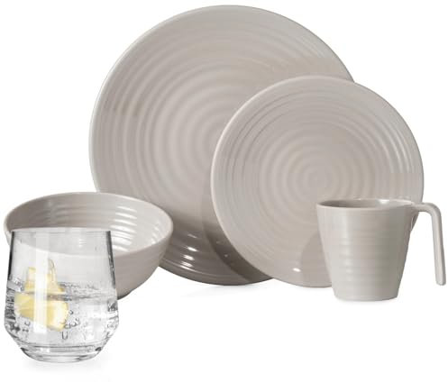 Vaisselle de camping en mélamine pour 4 personnes Design café 16 pièces + verres Milano Verres à eau Vaisselle de table pique-nique BBQ