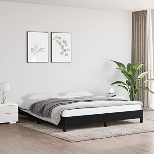 Sufrk Bettgestell Schwarz 160x200 cm Stoff Kunster Leather Bed Paletten Bett Jugendbett