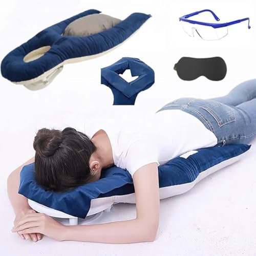 HoldOneLight Face Down Pillow Schlafen - Home MassagePillow mit zerkleinertem Memory Foam Reversible Gesicht nach unten Unterstützung(Grey) (DarkBlue)