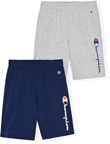 Champion Jungen-Shorts, Sport-Fleece-Shorts für Jungen, 2er-Pack, Marineblau, Grau meliert, 7