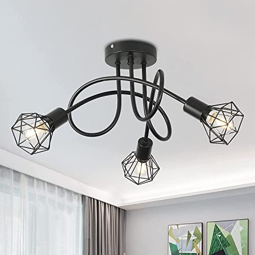 Miyawell LED Deckenleuchte 3 flammig Deckenstrahler aus Metall schwarz Retro Deckenlampe, E14 Fassung Deckenspot Wohnzimmer Küche Spotleuchte(ohne Glühbirne)