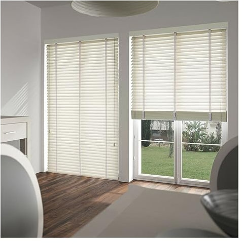 White Wood Venetian Blinds for Wide Window/Door 60x100cm Horizontal Blinds for Home/Bedroom/Kitchen 50mm Slats Customizable
