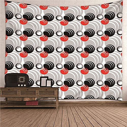 Homxi Wall Tapestry Wanddecke 150 x 150 CM,Polyester Wandtuch Rund Muster Schwarz Rot Grau Room Tapestry