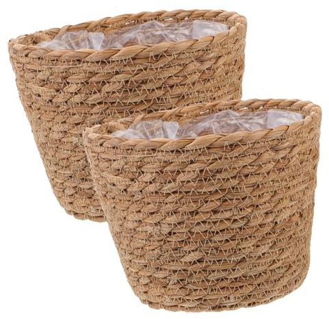 BESPORTBLE Lot de 2 Paniers à Fleurs Tressés en Jonc de Mer pour Plantes d'Intérieur Décoration Panier Multifonctionnel Poignées pour Stocker Fleurs Fraîches et Séchées