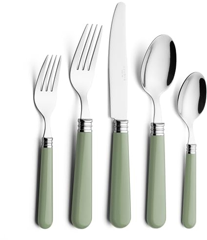 ANNOVA Set di posate,posate colorate in acciaio inossidabile,set di posate da tavola,coltelli da tavola,forchette,cucchiai,forchette da insalata e cucchiai da dessert (Verde salvia, 20 Pezzi)