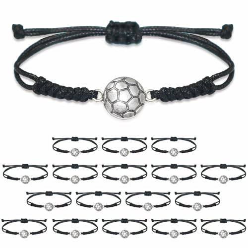 JIUHEEDAMAI 18 Stück Fußball Armband, Verstellbares Gewebte Armband Kinder | Freundschaftsarmbänder Jungs mit Metalle Fußball, Fussball Geschenke Jungen für Mädchen Teenager Herren Frau