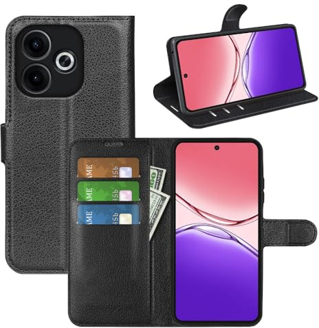 Fertuo Coque pour Oppo A5 Pro 5G / 4G, Antichoc Portefeuille Étui Housse en Cuir à Rabat Flip Cover Case avec Silicone Bumper, Porte Carte, Béquille, Boucle Magnétique y Stand, Noir