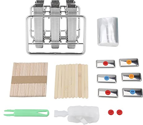 PUNELE Stainless Steel Ice Pop Maker 6 Ice Cream Moulds DIY Homemade Ice Cream Mold with Seamless Welding Edge Soft Seal for Kitchen Home Use (Round head double groove)
