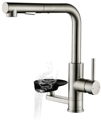 Robinet Cuisine Lave Verres, Mitigeur Douchette Extractible Double Sortie | LakeBayMZC Robinet de Cuisine Miscelateur Extractible évier, 304 Inox Brossé, Rotation 360° pour Cuisines, Bars Salle de Bain