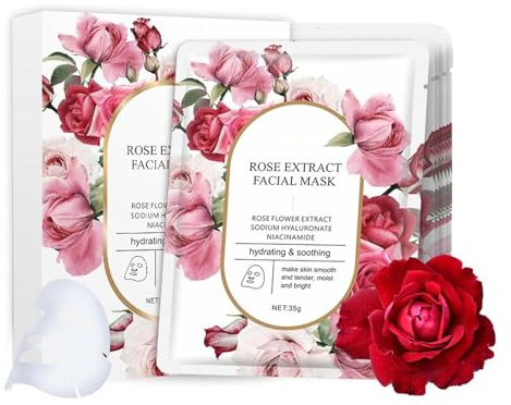 Masken Beauty Tuchmaske, 5 PCS Rose Maske, Feuchtigkeitsmaske Gesicht Hyaluron Korean Skincare Set, Rosental Gesichtsmaske Frauen, Nährende, Straffende Maske Beauty Set Hautpflege