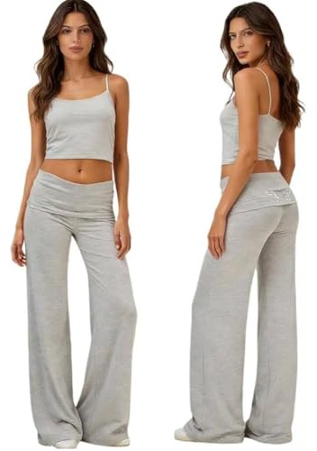 Coral Fold Over Yogahose Damen Weite Bein Yoga Pants Mit Raffung Loose Fit Uni Palazzo Hose Korallfarbene Faltenhose Stretchy Jogginghose Sommer Frühling Freizeithose Mit Hohem Umschlagbund Loungehose