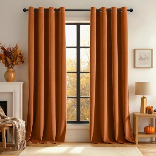 EMEMA Samtvorhänge mit Ösen Dunkelorange Blickdichte Vorhang 2erH245xB140cm | Samtvorhänge mit Ösen Gardinen Deko Wohnzimmer Weich Verdunkelung Curtains Thermovorhang Schalldämmend Schlafzimmer Gardinen