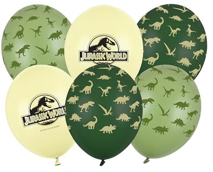 Jurassic World Luftballons 30cm 6er Set für Kindergeburtstag Dinoparty - Latexballons für Helium oder Luft - Grün Gelb - Partydeko