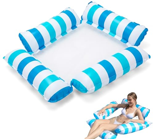 KINDLUME Hamaca Piscina, Colchoneta Piscina, Hamaca de Agua Inflable, Flotadores Piscina Adultos, Azul Cielo, Diseño de 4 Tubos Estable, para Verano, Playa, Fiesta