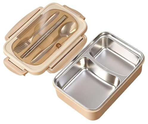 Lunchbox, 800ml Auslaufsichere Lunchboxen, Bento Box, Thermo-Lunch box aus Edelstahl Erwachsene, Geteilte -Lunchbox mit 2 Fächern Frühstückbox und Essensbox Für Kinder Erwachsene Büro Schule Picknick