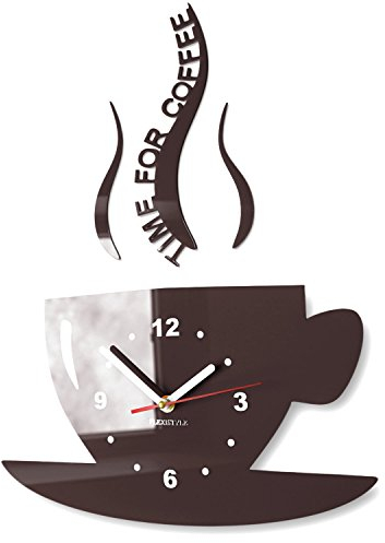 FLEXISTYLE Tasse Time for Coffee (Zeit für Kaffee) Moderne Küche Wanduhr, Wenge Braun, 3D römisch, wanduhr deko