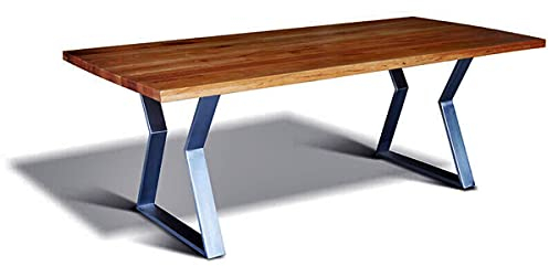 Casa Padrino Luxus Massivholz Esstisch mit Metallgestell - Eiche - 200 cm x 100 cm x H 78 cm - Massive Ausführung