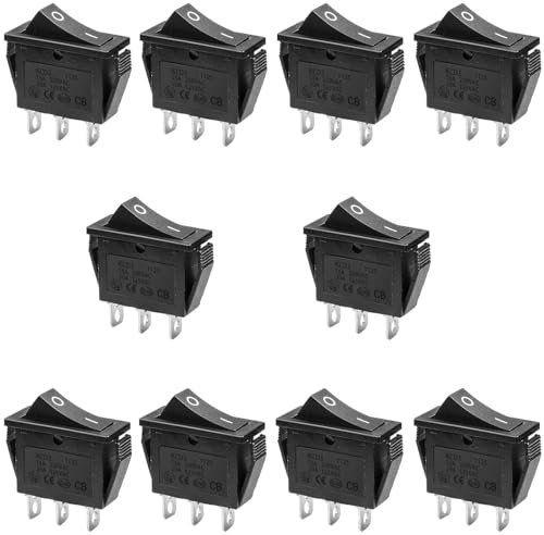 Oiyagai 10 Piezas de Interruptores de Palanca SPST ON/OFF KCD3-3P de 3 Pines AC 16A/250V 20A/125V (Negro)