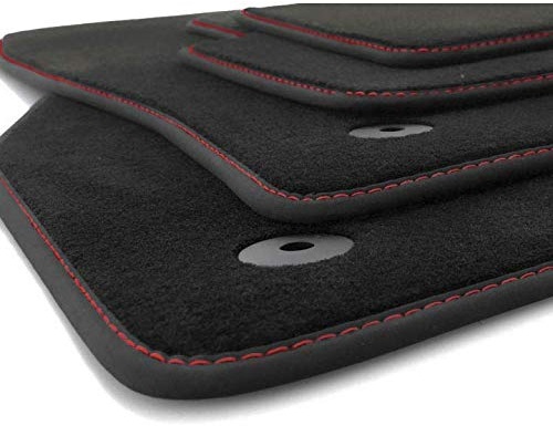 kh Teile Fußmatten passend für Polo 6 Premium Qualität Velours Autoteppich 4-teilig schwarz Ziernaht rot