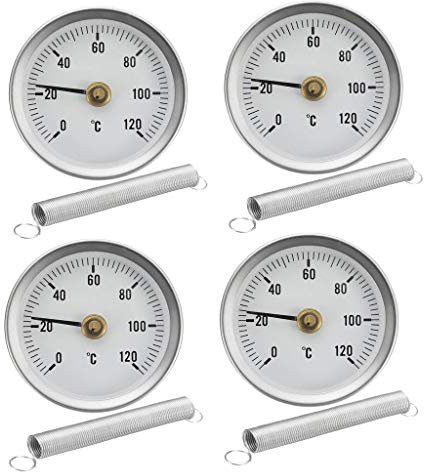 4 x Rohr Thermometer Temperaturanzeige mit Clip-On Feder 0-120 ℃ 63mm