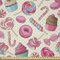 ABAKUHAUS Zuckerstange Stoff als Meterware, Lecker Essen auf Punkte, Microfaser Multi Zweck Dekostoff für Kunsthandwerke, 3M (230x300cm), Rosa und Gelb