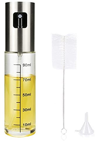 100ml Oil Spray Bottle Reusable Oil Spray Pump Oil Atomiser Spray Bottle Oil Mister Spray Bottle Stainless Steel Glass Oil Dispenser for Cooking, BBQ, Salad, Baking, Roasting, Kitchen Tools