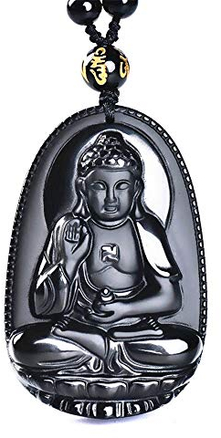 TYGJB Obsidian Buddha Anhänger Jade Anhänger Mann Frauen Halskette Buddha Perle Vorhang tranbordé Peeling Buddha Kopf Anhänger Schwarze Jade