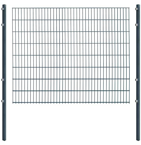 Doppelstabmattenzaun - Komplettset inkl. Pfosten und Montagematerial - Verschiedene Längen und Höhen – Grün oder Anthrazit (L 8 m | H 163 cm | Anthrazit)