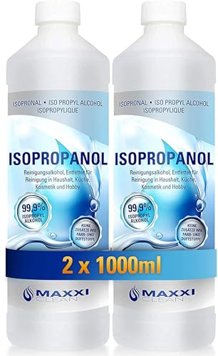 Maxxi Clean | 2x 750 ml reines Isopropanol (99,9%) Reinigungsalkohol | Fettlöser & Lösungsmittel | rückstandsfrei anwendbar zur Reinigung von elekt. Bauteilen, Schallplatten, Druckköpfen und mehr
