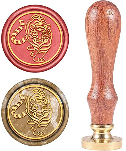 craspire Wachsversiegelungsstempel Tiger, Tiere Wachssiegel Retro Stempel Holzgriff Messingkopf Abnehmbar Für Hochzeitseinladungen Geschenkverpackungskarten Briefe Umschläge Weinpakete