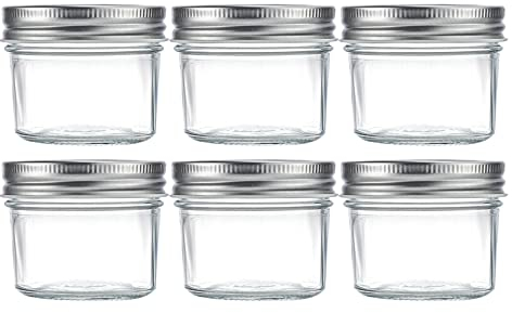 Danmu Art 6pcs 100ml Small Glass Jars with Aluminum Screw Top Wide Mouth Small Glass Jars for Chutney,Yogurt Pudding,Spices,Wedding favours (Silver)