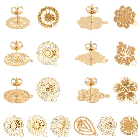UNICRAFTALE 24St 12 Stile Goldene Ohrstecker Befunde 304 Edelstahl Böhmische Ohrstecker Komponente Mit Schleife Schmetterlingsstopper Metall Ohrring Für Boho Ohrring Schmuckherstellung, Loch 1 mm