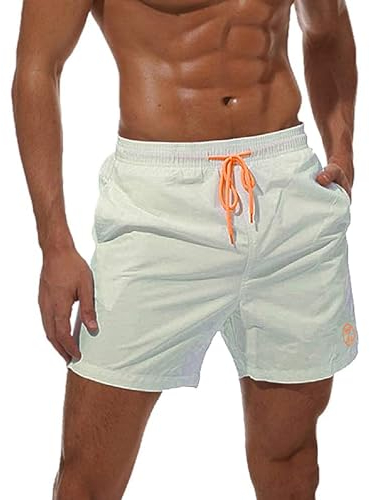 ZOXOZ Badeshorts Herren Badehose Herren Shorts Kurze Hosen Herren Schnelltrocknend Männer Schwimmhose Boardshorts Strandshorts Herren Beachshorts mit Mesh-Futter Verstellbarem Tunnelzug Weiß L