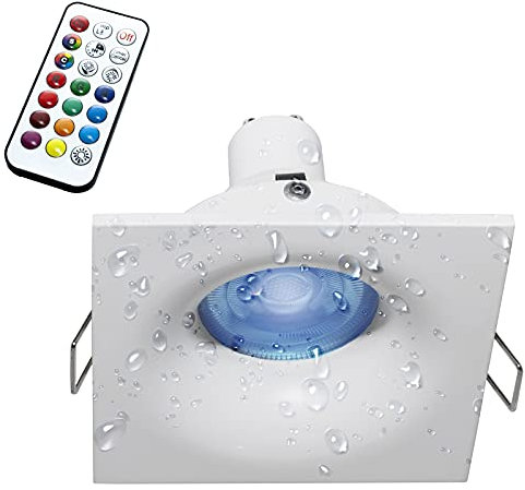 Planetitaly Faretto LED cromoterapia IP65 lampada GU10 6W 230V incasso 7cm RGB luce multicolore box doccia sauna (Quadrato, RGBW+3000K)