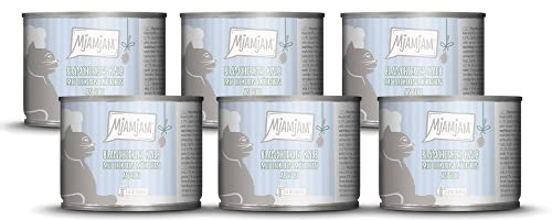MjAMjAM - Premium Nassfutter für Katzen - blanchiertes Kalb mit leckeren Möhrchen an Soße, 6er Pack (6 x 185 g), getreidefrei mit extra viel Fleisch