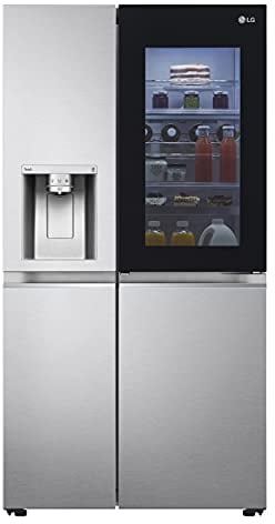 LG GSXV91BSAF, Klasse F, 635 L, Side-by-Side Kühlschrank mit InstaView, Total No Frost mit Gefrierfach, Crushed Ice - & Wasserspender mit UVnano, DoorCooling+, LINEARCooling, Wi-Fi ꟷ Brushed Steel