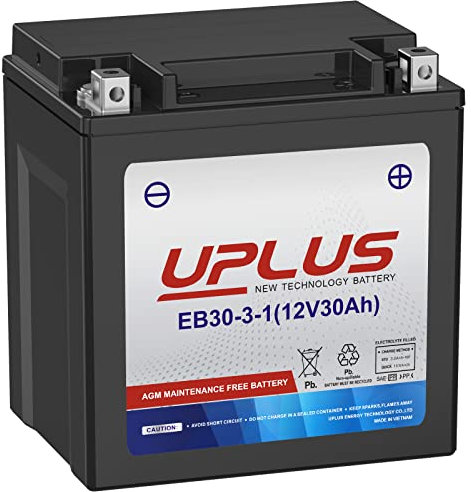 UPLUS YTX30L-BS Batteria per moto, YIX30L-BS di ricambio esente da manutenzione e ad alte prestazioni, batterie AGM EB30-3-1 ETX30L UTV motoslitta ATV, 12 V 30 Ah 400 CCA