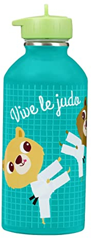 Gourde enfant Acier inoxydable DRAEGER PARIS - Facile à nettoyer - gourde réutilisable - Idéale pour parc, école - Contenance 300ml - 17 cm x 6,5 cm - Vert - Message inscrit : Vive Le Judo