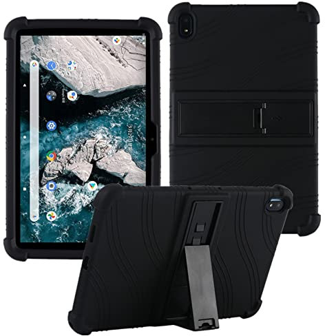 HminSen Schutzhülle für Nokia T20 Tablet, kinderfreundlich, weiches Silikon, verstellbarer Ständer, für Nokia T20 TA-1392 TA-1394 TA-1397 26,4 cm (10,4 Zoll), Schwarz