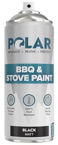 Polar BBQ & Stove Black Spray Paint - 400ml | Matt Finish | Up to 650°C | Ideal Heat Resistant Paint for BBQs, Stoves, Ovens, Automotive Engines, Boilers, Firepits & More | Indoor & Outdoor Use