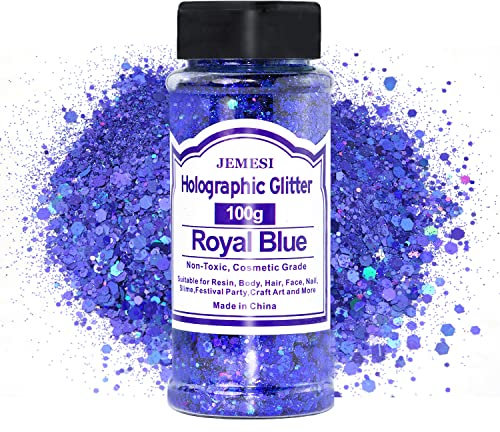 Holographische Chunky Glitter, Königsblau 100g Pailletten für Harz, Gesicht, Nagelkunst, Körper, Slime, Festival Party Art