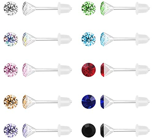 AoedeJ 20 Stück bunte Ohrringe Zirkonia Ohrringe Ohrstecker mit Kunststoffpfosten hypoallergene Ohrringe für Mädchen Frauen (6 mm)