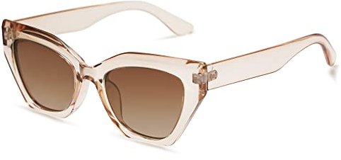SOJOS Sonnenbrille Cateye Damen Polarisiert Eckig Vintage UV Schutz Trendige Retro Mode Brille SJ2235 mit Braun Rahmen