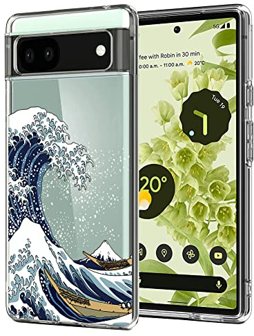 Unov Case for Pixel 6a, Crystal Clear Phone Case with [Anti-Slip Embossed Pattern] Designed, Shockproof Slim [Anti-Yellowing TPU] Protective Back Cover, Great Wave