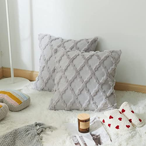 Kissenhülle Grau, Deko Kissenbezug 40x40 2er Set Sofa Kissenbezug Weich Plüsch Kissenbezüge Boho Sofakissenbezüge Flauschig Wolle
