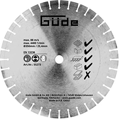 Güde Diamanttrennscheibe segmentiert Ø350mm/25,4mm (35 cm Durchmesser, 2,54 cm Sägeblattbohrung, für max. Schnitte bis 4400 1/min, für Beton, Naturstein, Ziegel, Pflastersteine und Stahlbeton)