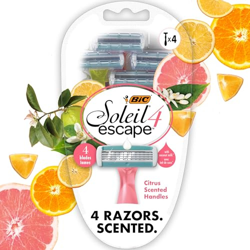 BIC Soleil 4 Escape Scented Women's Disposable Razors, 4 Blades, Comfortable Shave, Citrus Scented Handle Shaving Razors for Women, 4 Count