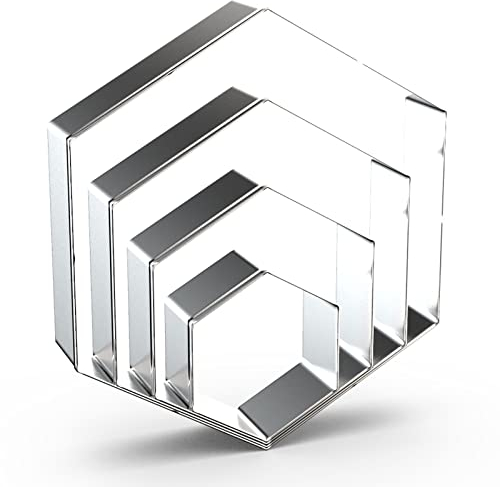 Sechseckiges Ausstechformen-Set groß – 12,7 cm, 10,2 cm, 7,6 cm, 5,1 cm, Wabenmuster, geometrischer Rahmen, Plakette, Ausstechformen, Formen – Edelstahl